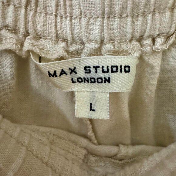 Max Studio London Beige Linen Blend Pants Elastic Waist Size Large - Picture 2 of 4